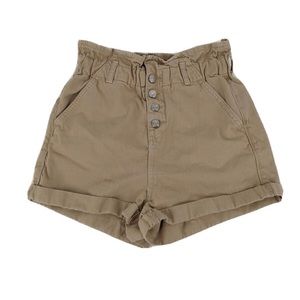 Topshop Khaki Paperbag Waist Button Front Shorts